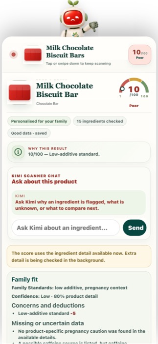 Product label scan result